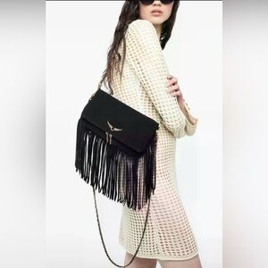 Zadig & Voltaire Rock Suede Fringe Handbag- in Noir